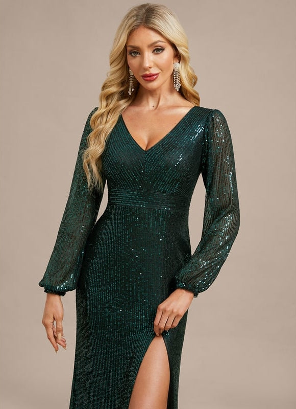 Robe de Soirée Émeraude Scintillante - gallery 1