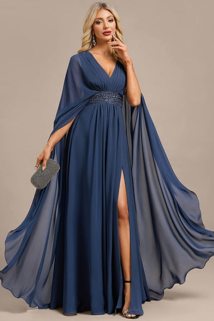 Robe de Soirée Chiffon Marine - gallery 5