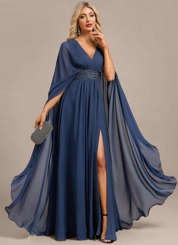 Robe de Soirée Chiffon Marine - gallery 5