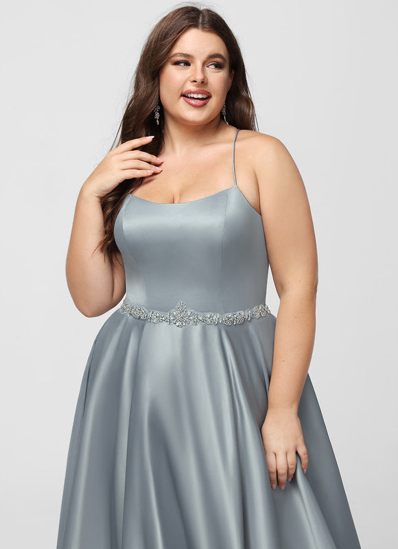 Robe de Soirée Longue Bleu Satin Strass Bal - gallery 8