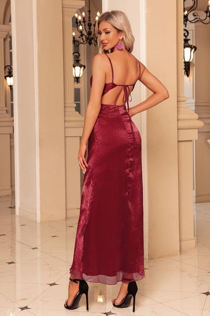 Robe de Soirée Maxi Satinée Bordeaux - gallery 6