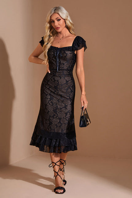 Robe de Soirée Silhouette Florale Noir - gallery 5