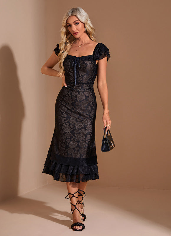 Robe de Soirée Silhouette Florale Noir - gallery 5
