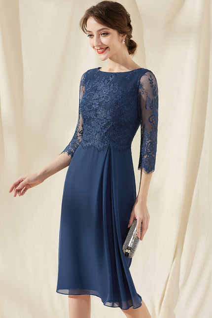 Robe de Soirée Longue Bleu Dentelle Mousseline