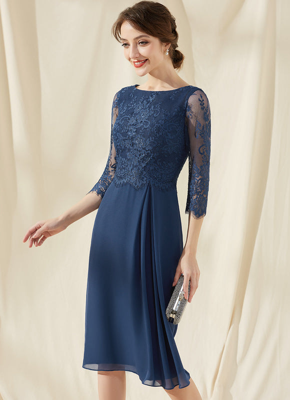 Robe de Soirée Longue Bleu Dentelle Mousseline