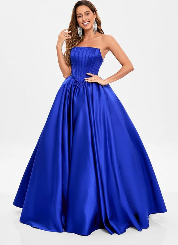 Robe de Soirée Satin Luxe Bleu - gallery 2