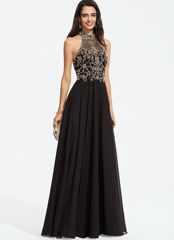 Robe de Soirée Longue Noire Brodée Perles Paillettes - gallery 3