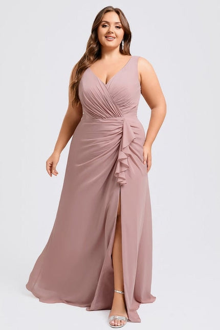 Robe de Soirée Mousseline Beige - gallery 6