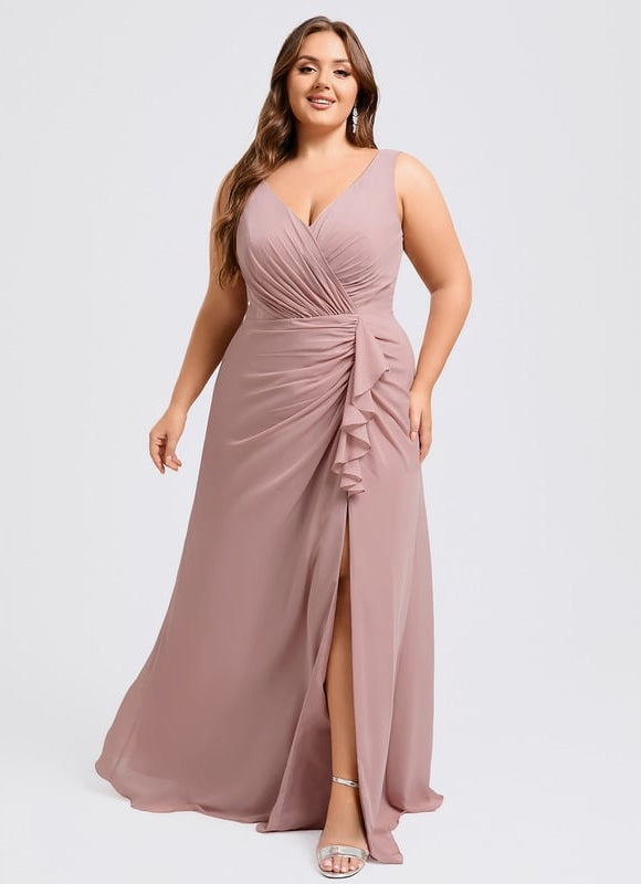 Robe de Soirée Mousseline Beige - gallery 6