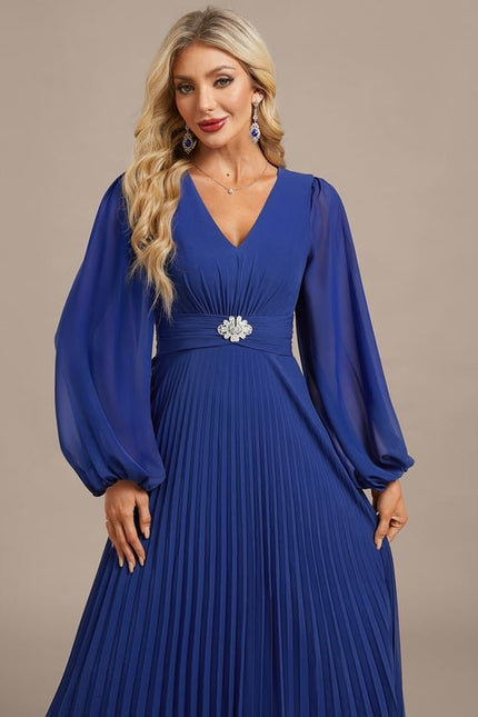 Robe de Soirée Bleu Plissé Élégant - gallery 1