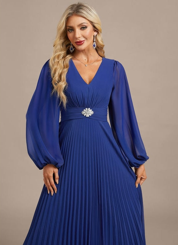 Robe de Soirée Bleu Plissé Élégant - gallery 1