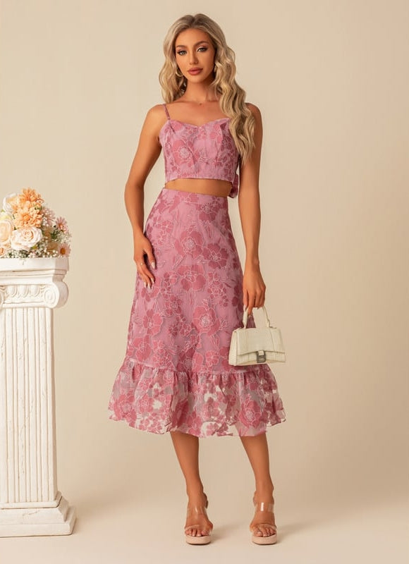 Robe de Soirée Fleur Rose Trapèze - gallery 4