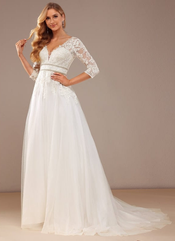 Robe De Soirée Longue Manche Bouffante - gallery 6