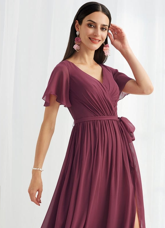 Robe de Soirée Mousseline Beige - gallery 2
