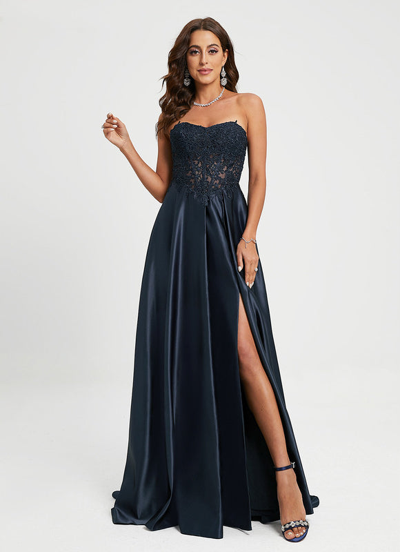 Robe de Soirée Satin Noir Éclat