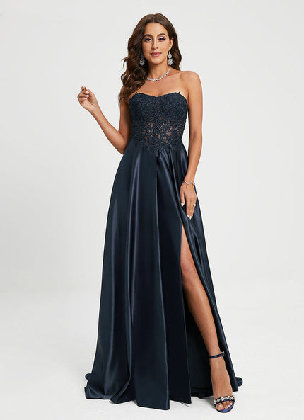 Robe de Soirée Satin Noir Éclat