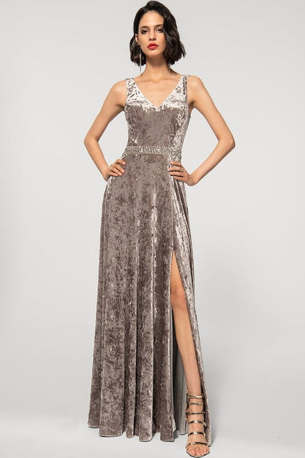 Robe de Soirée Velours Sable Chic - gallery 2