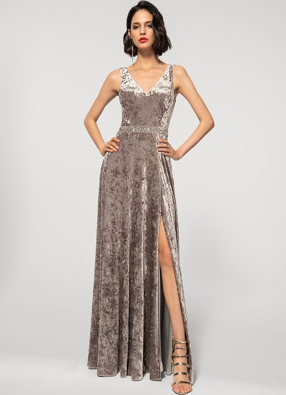 Robe de Soirée Velours Sable Chic - gallery 2