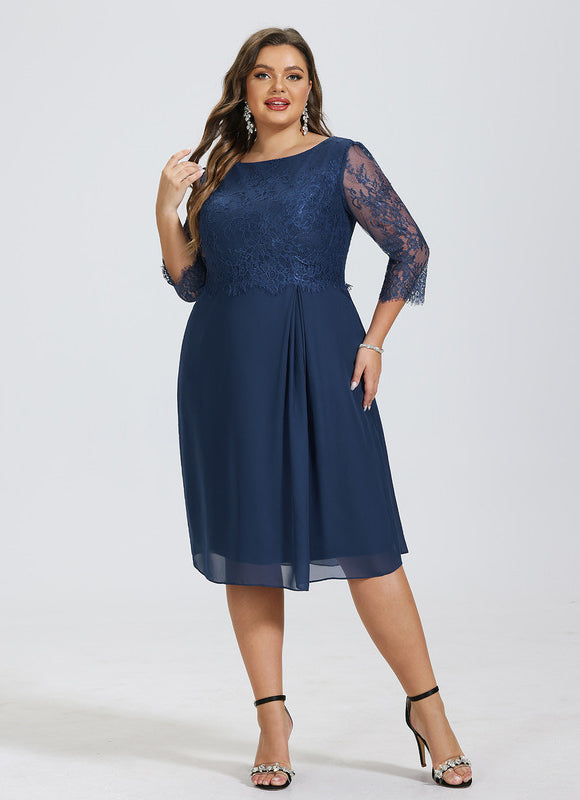 Robe de Soirée Longue Bleu Dentelle Mousseline - gallery 6