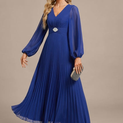 Robe de Soirée Bleu Plissé Élégant
