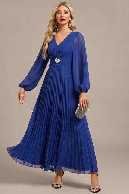 Robe de Soirée Bleu Plissé Élégant