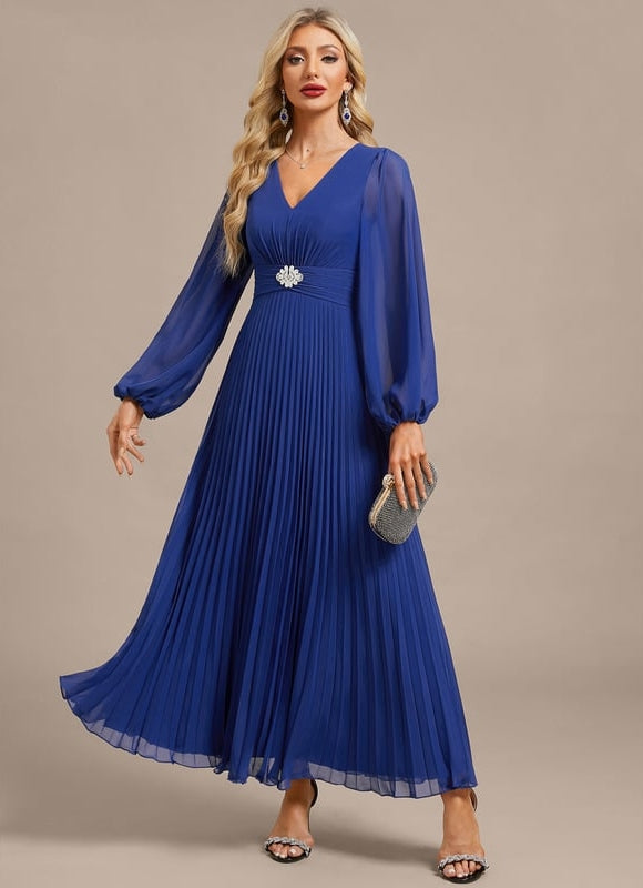 Robe de Soirée Bleu Plissé Élégant