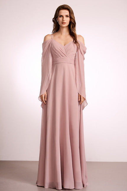 Robe de Soirée Mousseline Beige - gallery 2