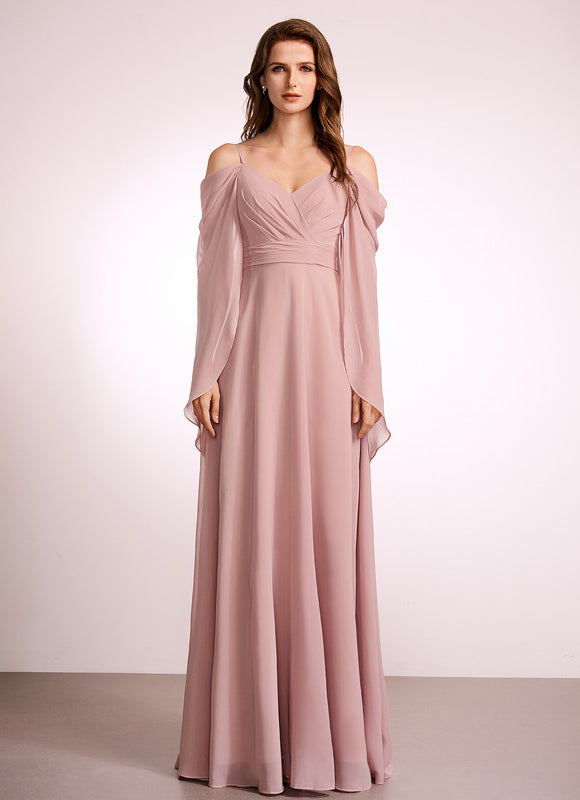 Robe de Soirée Mousseline Beige - gallery 2
