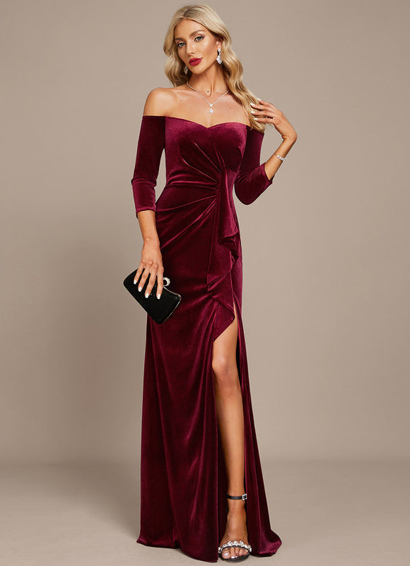 Robe de Soirée Velours Pourpre Élégant - gallery 3