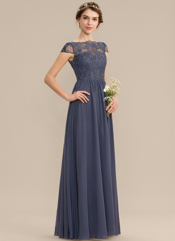 Robe de Soirée Longue Bleu Marine Dentelle Mousseline - gallery 3