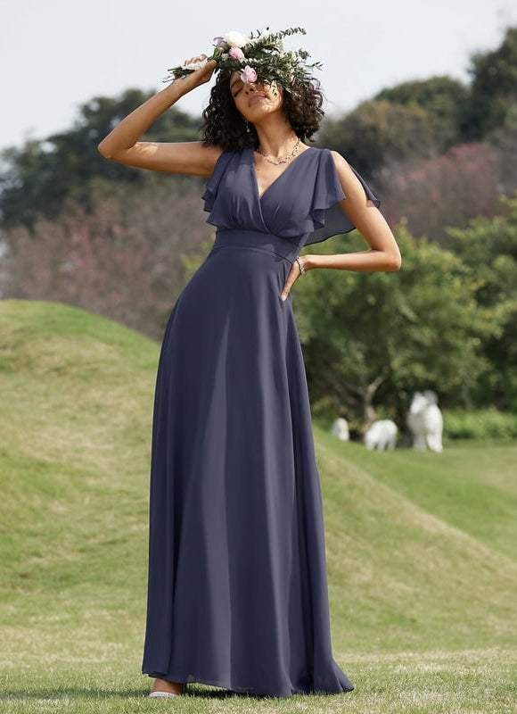 Robe de Soirée Mousseline Beige - gallery 7