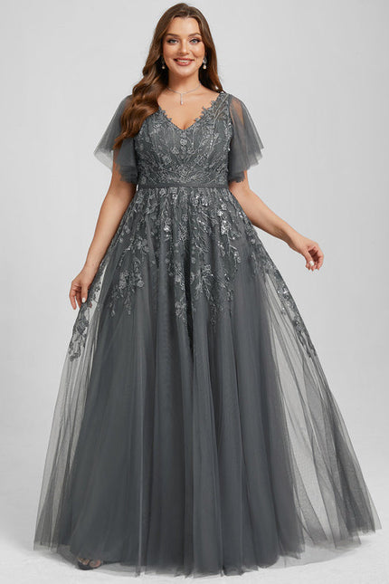 Robe de Soirée Tulle Grise - gallery 9
