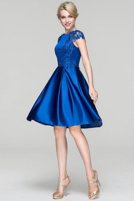 Robe de Soirée Longue Bleue Satin Dentelle Cocktail - gallery 1