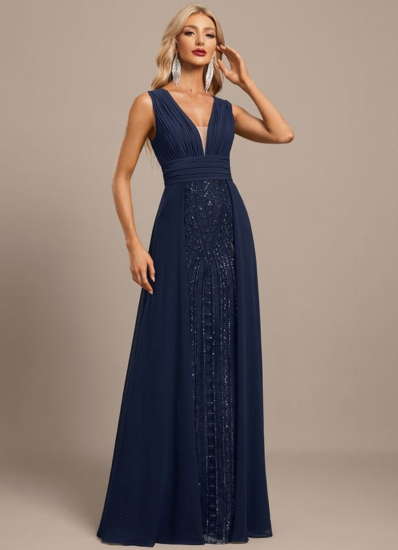 Robe de Soirée Élégance Marine Pailletée - gallery 5