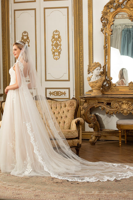 Robe de Soirée Longue Blanche Princesse Tulle Dentelle Mariée - gallery 8