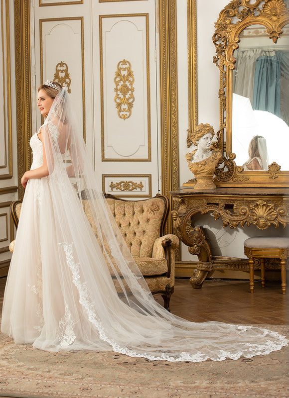 Robe de Soirée Longue Blanche Princesse Tulle Dentelle Mariée - gallery 8