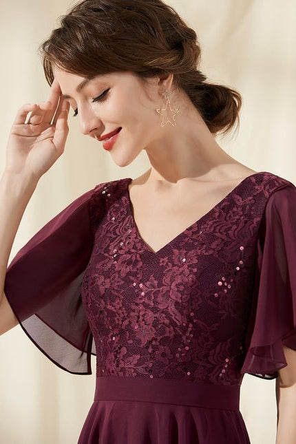 Robe de Soirée Velours Bourgogne Chic - gallery 4