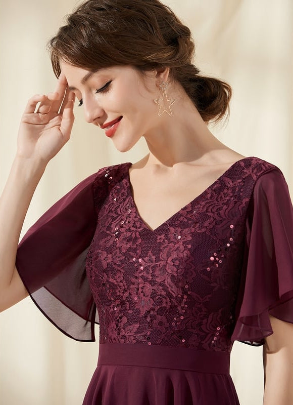 Robe de Soirée Velours Bourgogne Chic - gallery 4