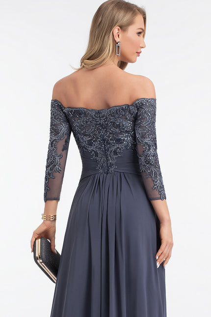 Robe de Soirée Longue Bleue Dentelle Paillettes - gallery 3