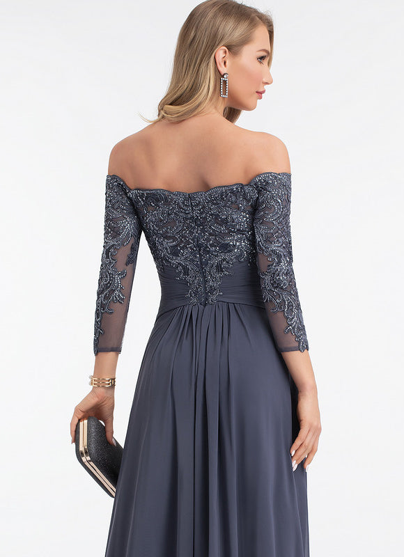 Robe de Soirée Longue Bleue Dentelle Paillettes - gallery 3