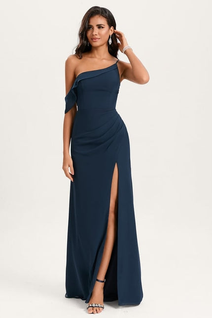Robe de Soirée Drapé Asymétrique Marine - gallery 3