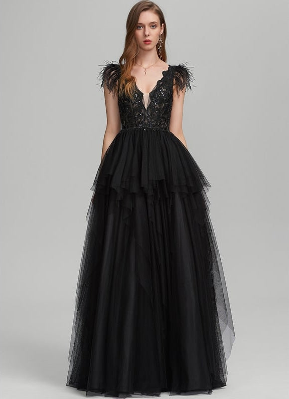Robe De Soirée Plume Longue