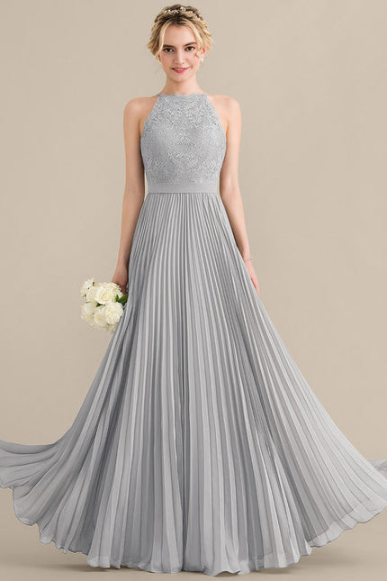 Robe de Soirée Gris Éthéré Plissé