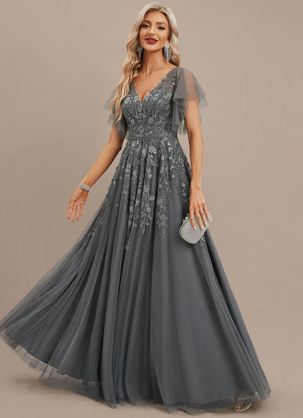 Robe de Soirée Tulle Grise