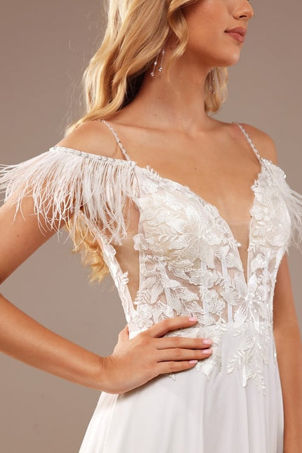 Robe de Soirée Élégance Plume Blanche - gallery 8