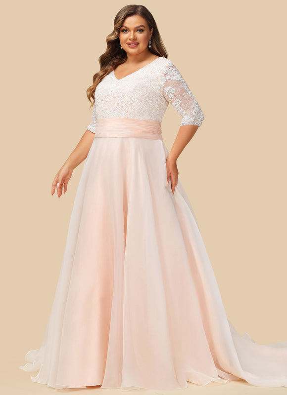 Robe de Soirée Longue Blanche Princesse Dentelle Voile - gallery 7
