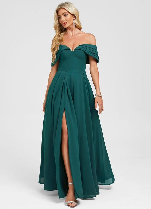 Robe de Soirée Longue Émeraude Plissée - gallery 2