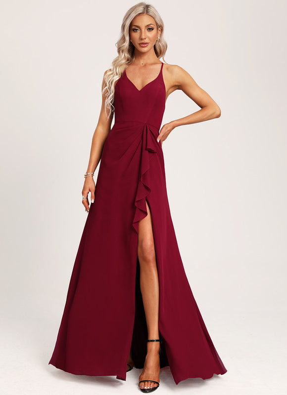 Robe de Soirée Mousseline Beige