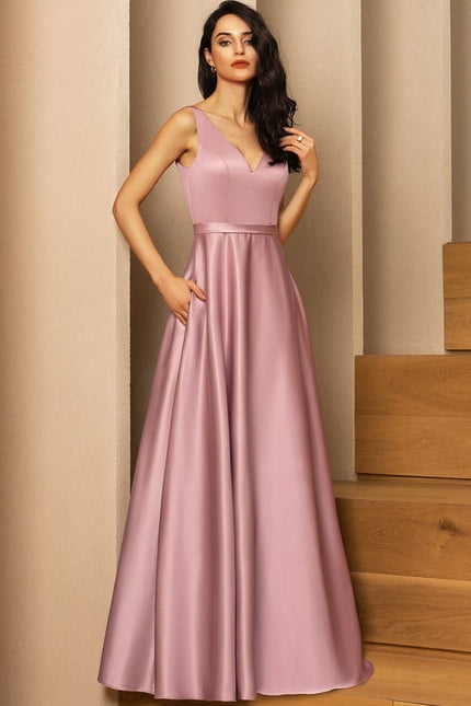 Robe de Soirée Satin Mauve Élégant