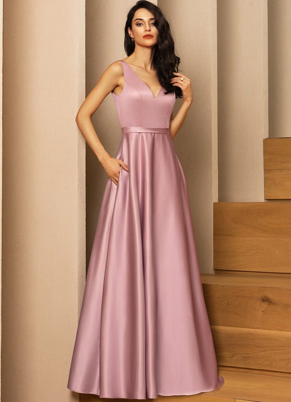 Robe de Soirée Satin Mauve Élégant